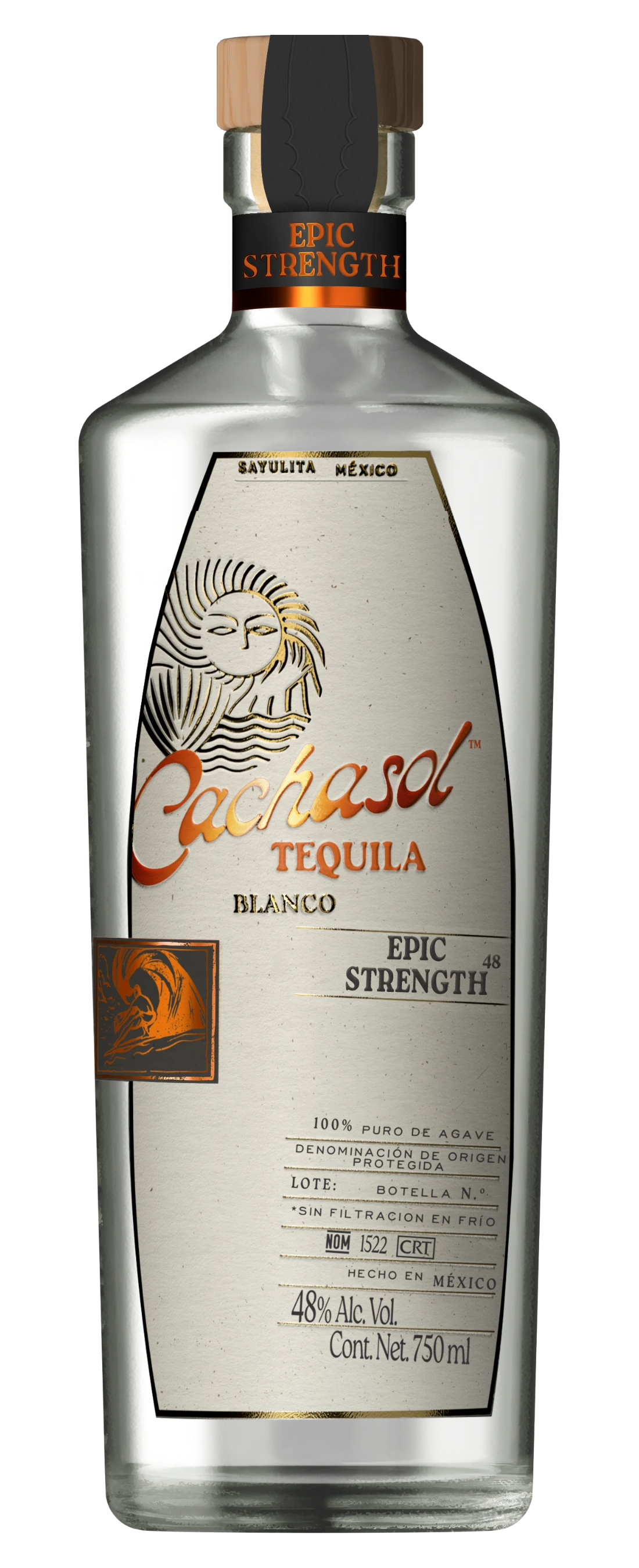 Cachasol Epic Strength Tequila bottle with award medals