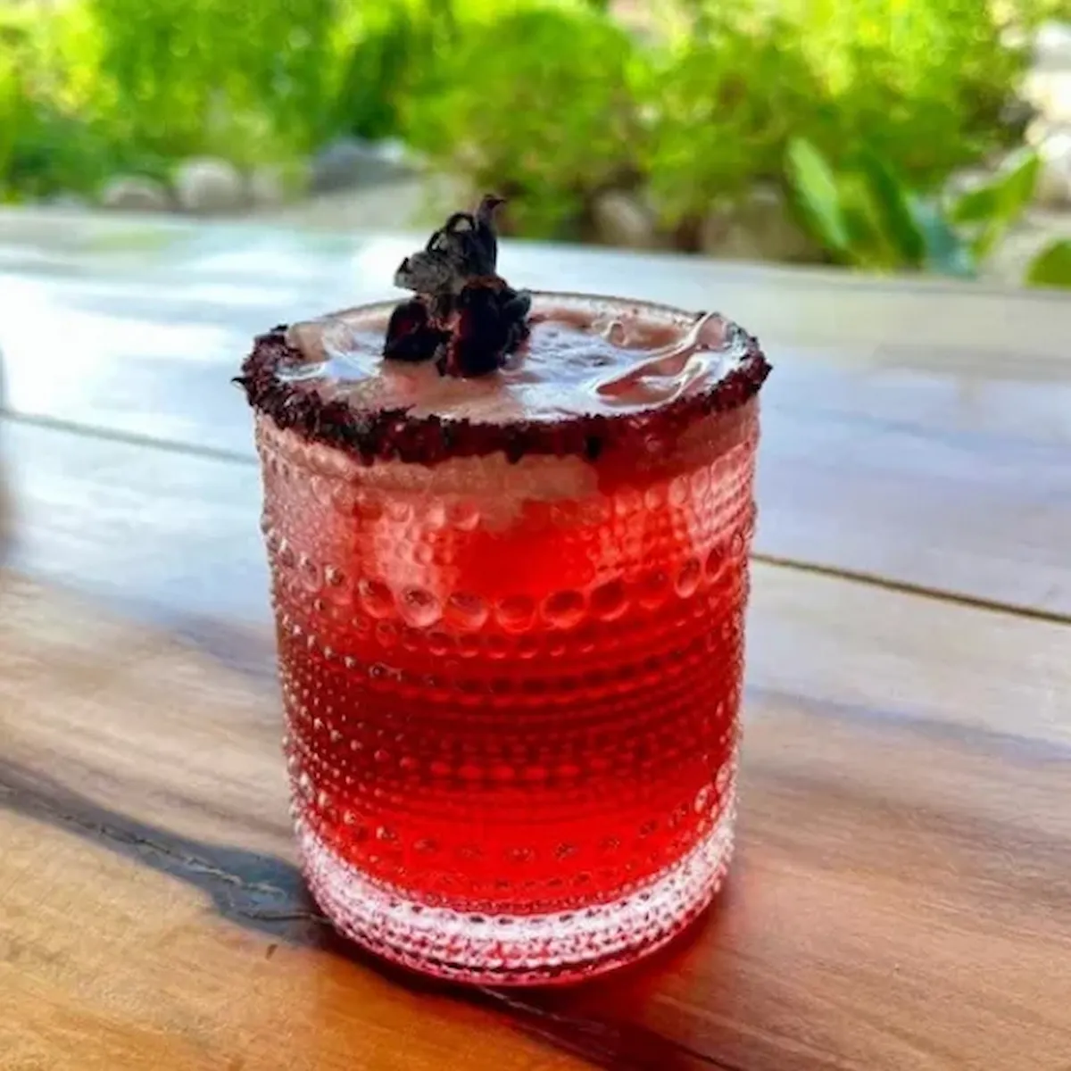Hibiscus Margarita made with Cachasol at the farm distillery in Sayulita